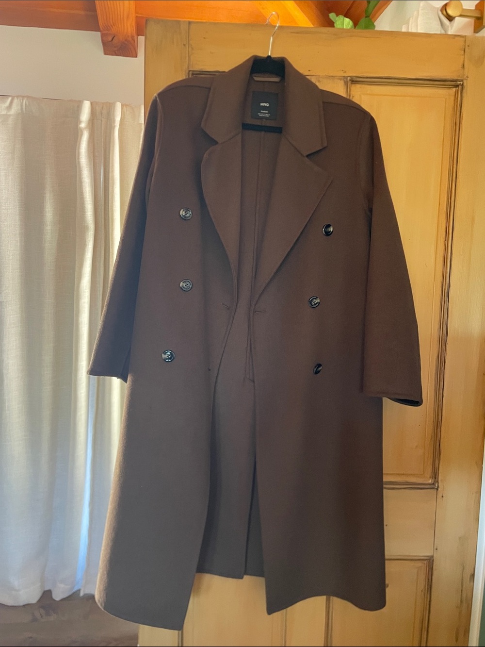 Mango Double-Breasted Brown Pea Coat